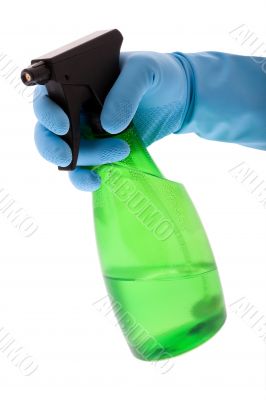 Spraying bottle with rubber glove