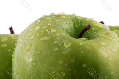 Waterdrops on green apple