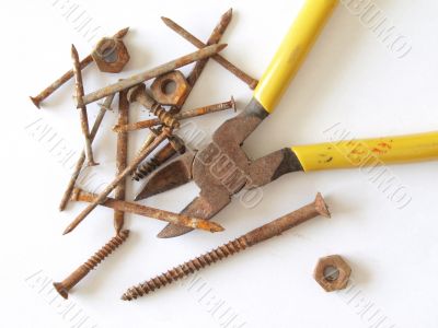 Rusty tools and fixings. Rusty tools and fixings.
