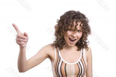 A woman screaming with crazy expression.