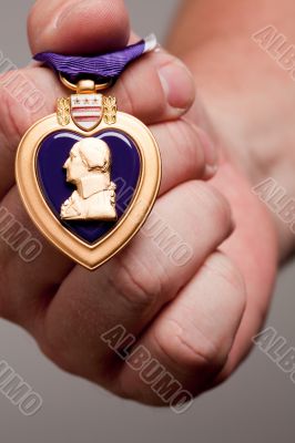 Man Holding Purple Heart War Medal