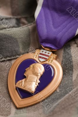 Purple Heart War Medal on Camouflage Material