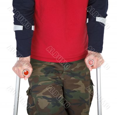 man walking with a crutch