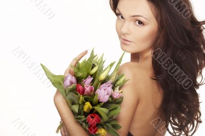 sexy woman with bright white flowers. sexy woman with bright white flowers.