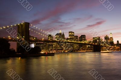 Brooklyn Bridge and Manhattan at sunset, New York