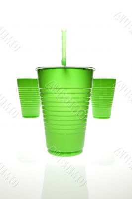 Green plastic cups w straw