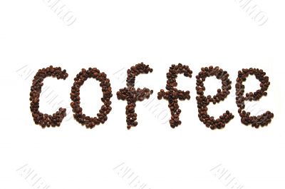 Coffee word written grain of coffee