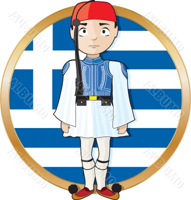 Greek Evzone with Flag
