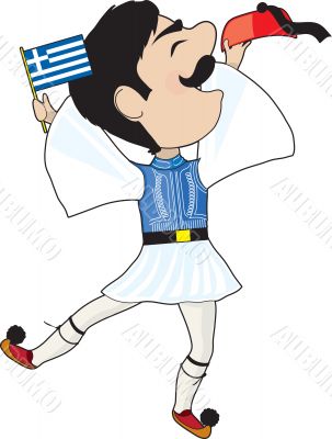 Greek Evzone dancing with Flag