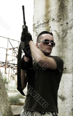 Soldier in camouflage and glasses Soldier in camouflage and glasses