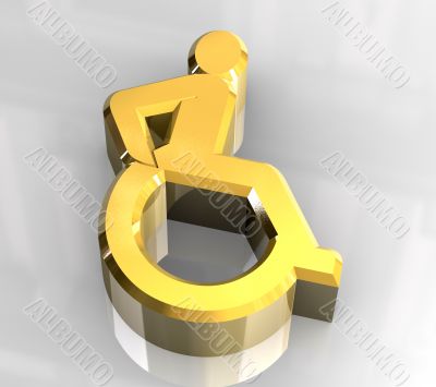 Universal wheelchair symbol in gold 3d