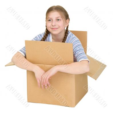Kawaii girl in the cardboard box