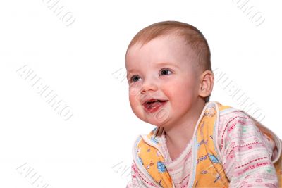 cheerful laughing baby over white