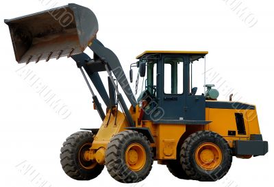 Wheel loader with bucket over white