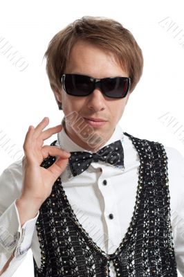 Man with bow tie in black glasses