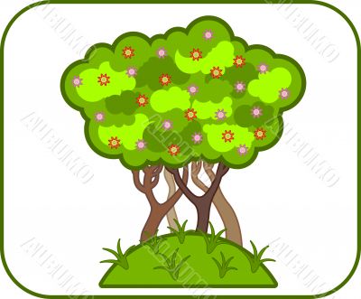 Illustrations of colorful vector green floral tree
