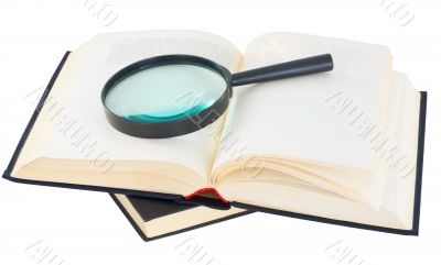 Books and magnifying glass Books and magnifying glass