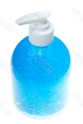 blue hair gel bottle over white