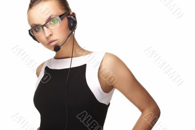 Nice hotline operator with headset