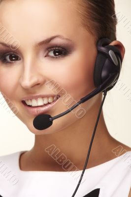 Nice hotline operator with headset