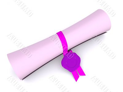 diploma in scroll on white. 3d