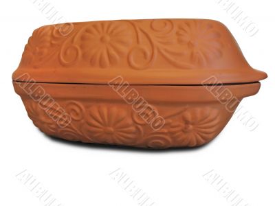 hand made clay vessel isolated over white background