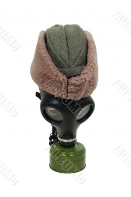 Gas mask and military hat