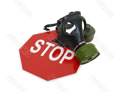 Gas mask and stop sign