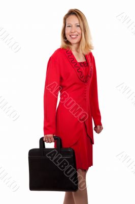 Woman in red business suit