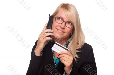 Beautiful Blonde Woman with Phone and Credit Card Beautiful Blonde Woman with Phone and Credit Card