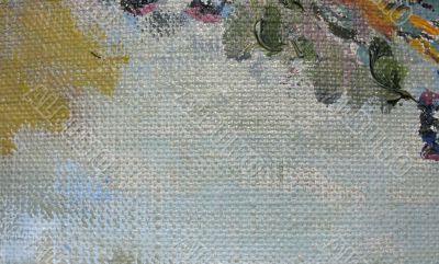 Fragment of linen with the oil paints.