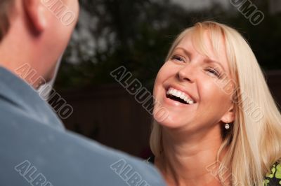 Blonde Woman Socializing with Friend