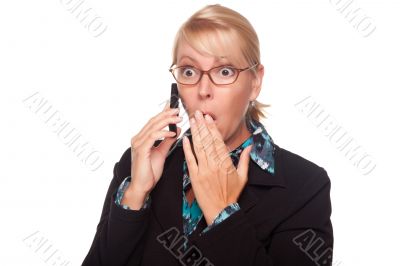Shocked Blonde Woman on Cell Phone