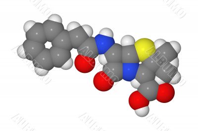 Space-filling model of penicillin molecule