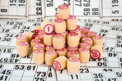 Heap of counters a bingo against game cards Heap of counters a bingo against game cards