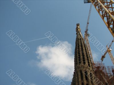 Sagrada Familia Barcelona and the jet plane