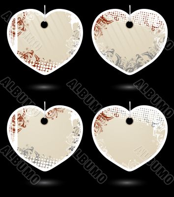 Set of vector beige heart-shaped labels
