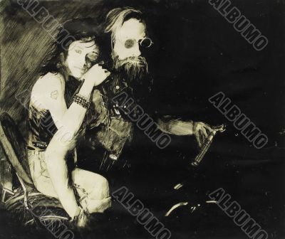 Biker man and girl on motorcycle Biker man and girl on motorcycle