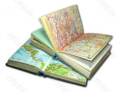 Two old map atlas books isolated