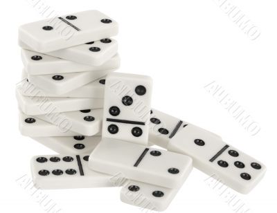 Heap of bones of dominoes on a white Heap of bones of dominoes on a white