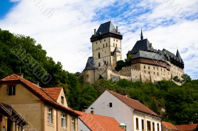 Karlstein castle and old roofs Karlstein castle and old roofs