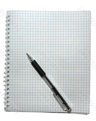 notebook with black pen isolated on white