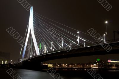Night view of Erasmus Bridge in Rotterdam