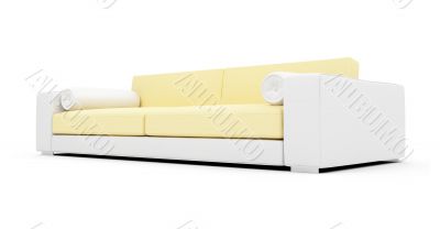 White and yellow color sofa isolated view