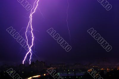 Thunderstorm with lightning in the city