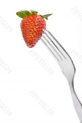 fork and fresh strawberry