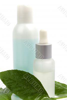 cosmetic products with green leaf