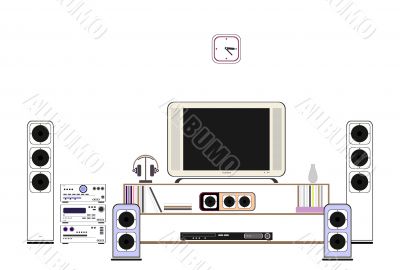 Appartment interior with tv and acoustic system