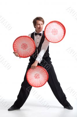 Performer show his juggler ability