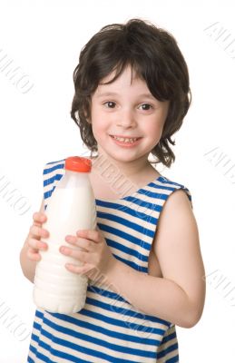 The boy with a bottle of milk The boy with a bottle of milk